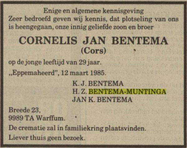cornelis jan bentema in 1985.